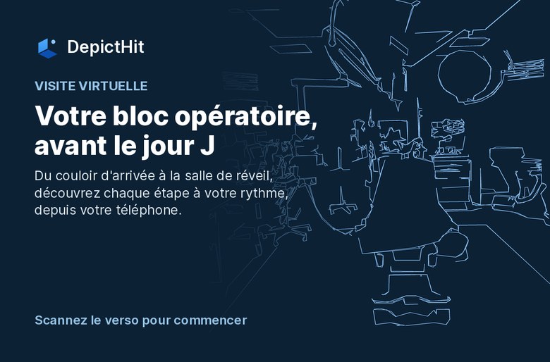 Recto de la carte : le bloc opératoire tracé en lignes, « Votre bloc opératoire, avant le jour J ».